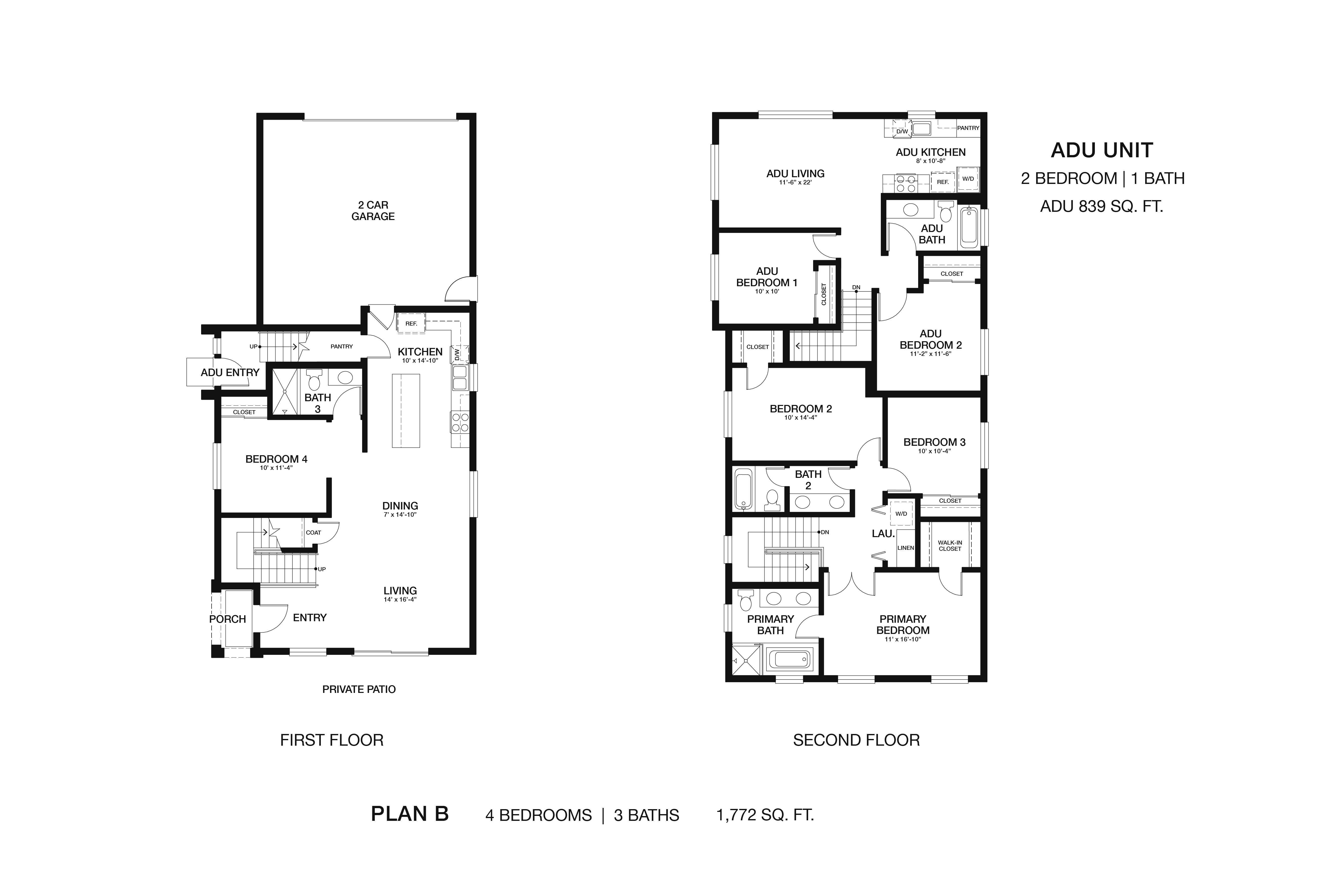 Plan B floor plan diagram with ADU
