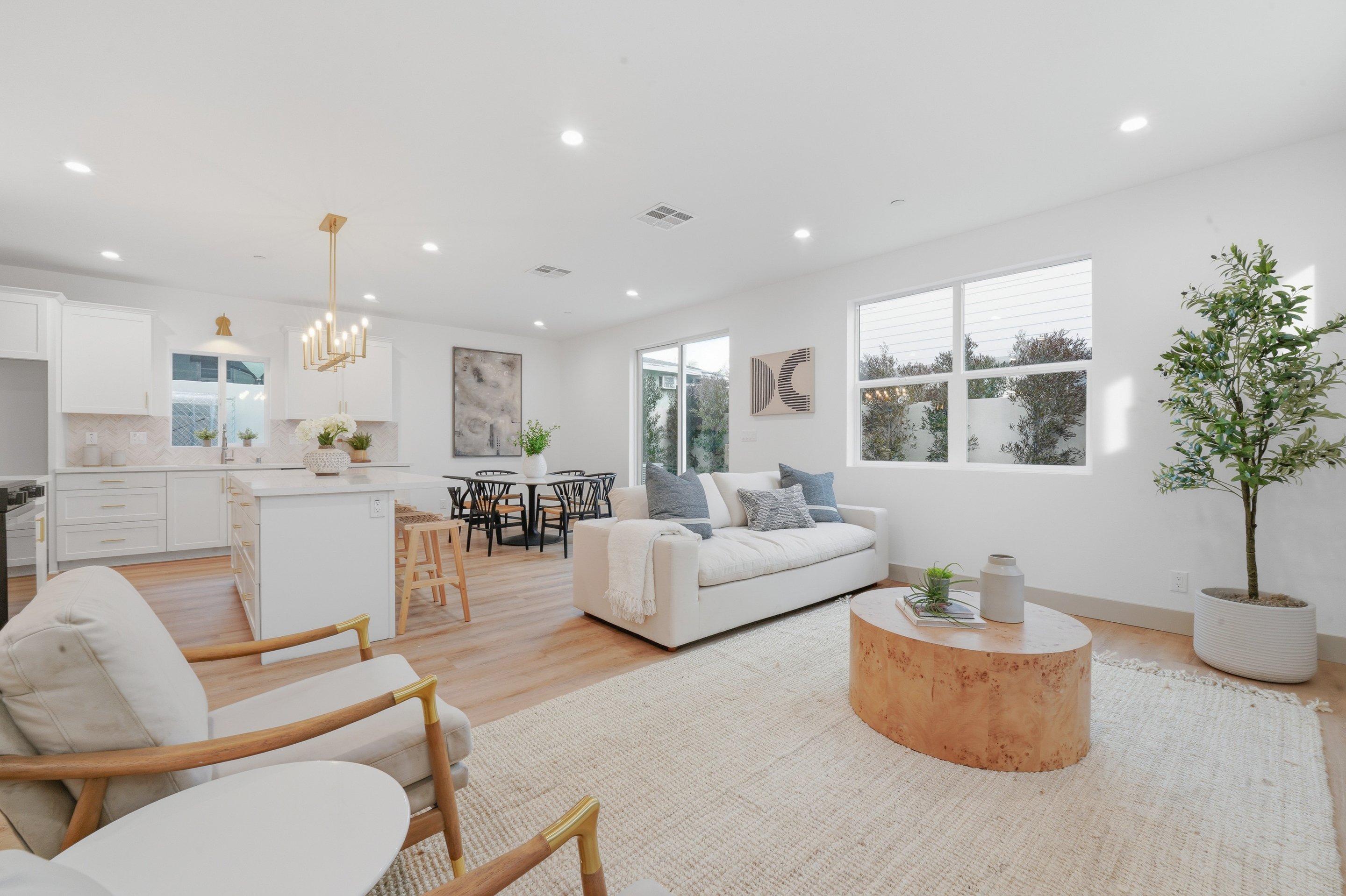 Plan A living looking toward kitchen