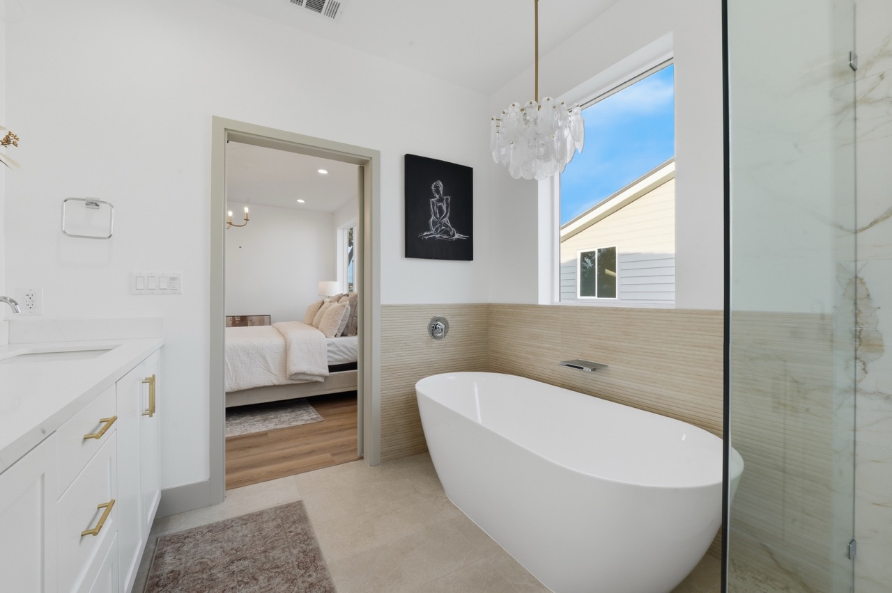 Plan A primary bath with double vanity