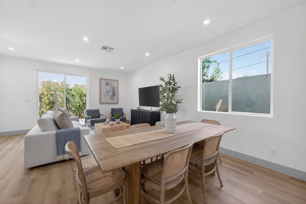 Plan B dining area with patio view