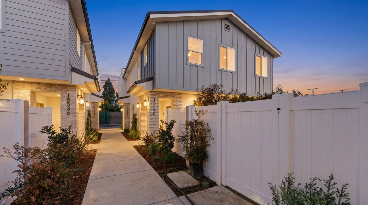 Plan B exterior with attached ADU at Clearwater Collection — 15540 Colorado Avenue